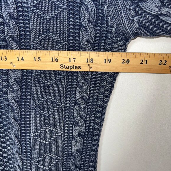 Carbon 2 Cobalt Sweater Size L Stavenger Blue Full Zip Cable Knit Linen Cotton - Picture 9 of 13